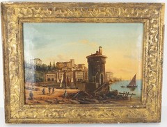 Antique Italian Naples Amalfi Coast Oil on Canvas Painting attr Giacinto Gigante