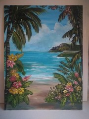 Original Painting Hawaiian Flowers Beach House Seaside Coastal Wall Art