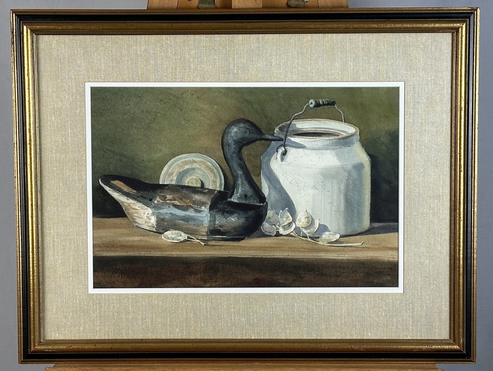 Donald Allen Mosher Original Watercolor Painting Framed Still Life Decoy Crock
