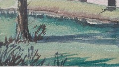 Vintage Signed Framed Matted Watercolor Painting of Vermont Scenery. 23″ x 19″