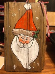 5 x 8 1/2 Acrylic Painting with Crackle Medium on Barn Wood…Santa