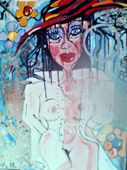 Original painting nude Woman slightly abstract shabby chic modern art 18x24x1 pb