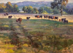 Ebrahim Amin (b. 1950), “Back to Barn” Landscape with Cows, Oil on Canvas