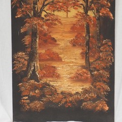 Original Acrylic Painting Autumn Trees Landscape Signed H. Lawton