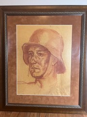 Georg Samwald 1904 Austrian Soldier in Conte Crayon Signed and Dated
