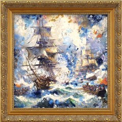 Kate Johnson John Paul Jones Naval Battle Hand Painted Oil Painting 30×30