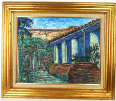 Original Hecto Vidal Oil Painting Tinajones, Colonial Patio Camaguey, Cuba 20×16