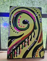 EYE HEAR YOU, acrylic, THIN CANVAS Abstract Pale Yellow Rasta Splash 5×7