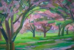 Original Cherry Blossom Landscape – Oil Painting by Nikolay Budylin, 2024