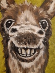 Smiles Donkey Original Oil Painting Donkey Portrait Curious Donkey Art 12×9