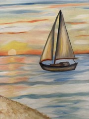 Original oil painting 11 x 14 inches beautiful sunset sailboat