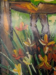 Vtg Impressionist Oil Painting Chair Floral Framed 70’s Not Signed Retro 25×25