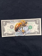 Honey Bee Original 2 Dollar bill painting Tattoo Art Graffiti Art Street Art