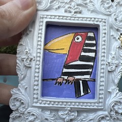 Funny Bird,parrot cute,funny original miniature painting,small,mini