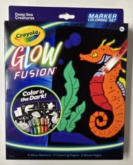 CRAYOLA GLOW FUSION COLOR IN THE DARK 5 MARKERS 5 COLORING PAGES SEA CREATURES