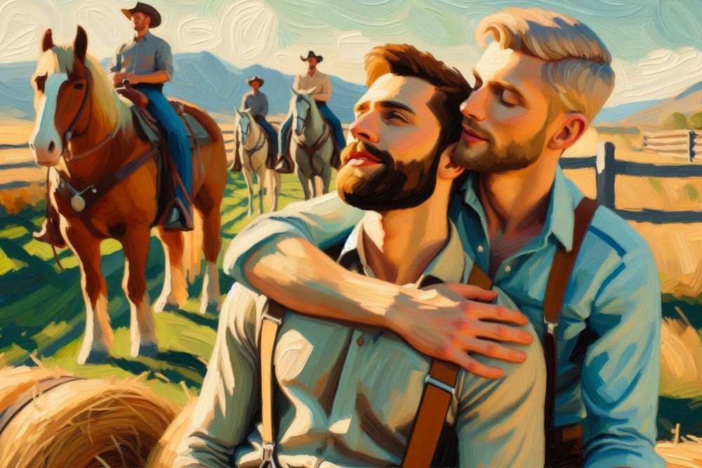 Original Giclée LGBTQ art Triptych Paintings Giclée Set „Where the West Begins“