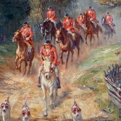 Willy P. Ahrweiler (1905–1987) Oil Painting of a Fox Hunt, Horses and Hounds
