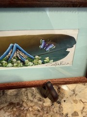Vintage Costa Rica Hand Painted Feather Signed By Artist Framed