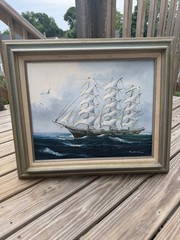 ‘Tall Ship at Sea’ Original Oil Painting by K. Maskell