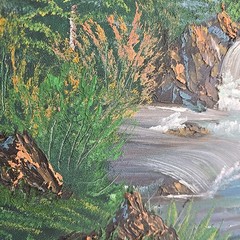 Original Art Painting on Canvas Mountain Stream Landscape 24 X 18 Artist Signed