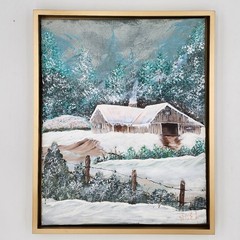 Original Winter Landscape Oil Painting Snowy Barn Farm Signed Noel 17×21 Framed