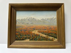Antique California Landscape Painting Blooming Poppies Impressionist Listed Oil