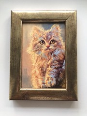 Original Oil Painting Framed Miniature 6×4 in Cat Pet Kitty