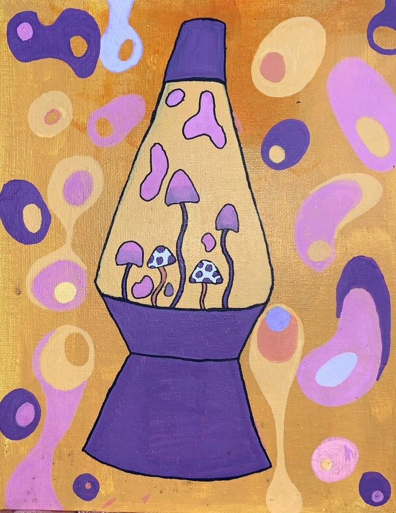 Original Mushroom Lava Lamp Acrylic Painting 8×10 Signed