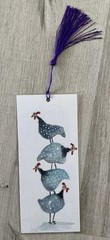 Bookmark Guinea Fowls Laminated Painting By Kenna 8cm X 20cm With Purple Tassel
