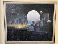 Vtg 80s Original by: Josef Kugler Acrylic Painting Abstract Geometric 54” x 44”