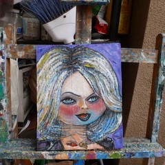 TIFFANY VALENTINE doll 8×10 oil painting Card Panel original art signed Crowell