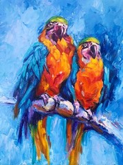 Macaw Birds Parrots impasto Oil Painting Original 18×14 Tropical Wall Artwork