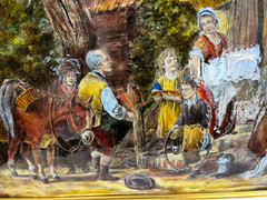 Pierre Bonnet Limoges Enamel on Copper Silver Foil Plaque Village Scene C. 1955
