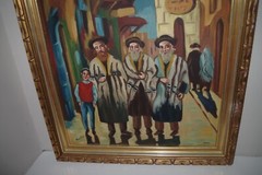 Vintage Judaica Tallit Hassidim Jerusalem Israel Oil Painting Signed H Bloch