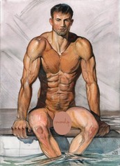 original painting „swimmer“ 14 * 10 in. I. Bubentcov  watercolor erotica gay art