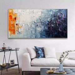 Hand painted Oil Painting Abstract Geometric Color Gray Yellow Canvas Painting