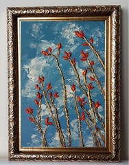 Framed Ocotillo Art Cloudy Sky Southwest Art 4×6” Impasto Oil Painting Original