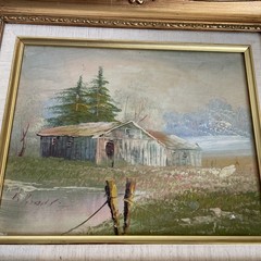 Rural Landscape Homestead Oil Painting on Board Signed Brandt & Framed 12×14”