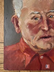 Vintage C.1940 Portrait Oil on Paper Man in Red Shirt Attr Jean Schweckler13x10