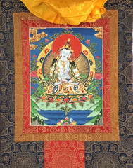VAJRASATTVA ORIGINAL TIBETAN THANGKA PAINTING WITH HIGH QUALITY SILK BROCADE