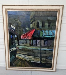 Large Original Mario Benedetti „Cafe Roma“ Oil Painting, c. 1970s Landscape