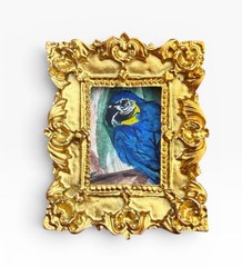 TEENY MINI • Blue Macaw 🦜watercolor bird print in TINY ornate frame