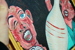 Expressionist Oil Painting Mixed Media Outsider Art BOWLING BALL PINS Framed WOW