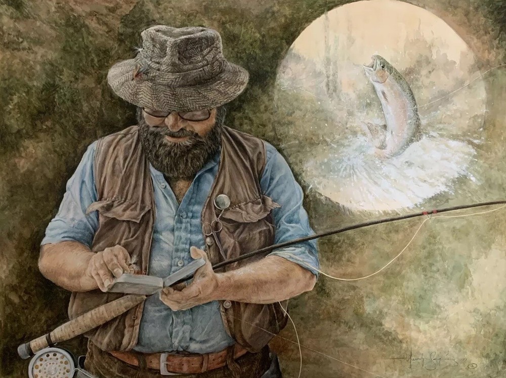 MERRILYN JAQUIERY – Listed Artist – ORIGINAL Painting – Fly Fishing – Signed