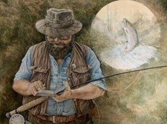MERRILYN JAQUIERY – Listed Artist – ORIGINAL Painting – Fly Fishing – Signed