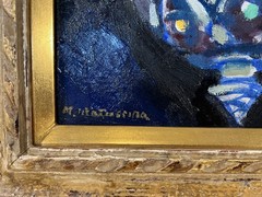 Japanese Vintage Mid-Century floral Still Life Painting – Antique Oil Painting