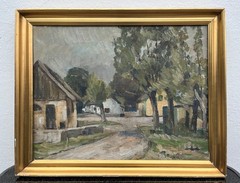 Impressionist Painting Johannes Britze 1895-1960 Denmark Village Landscape