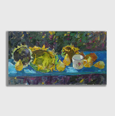 Oil painting Sunflowers Ukrainian painter Canvas Unframed original landscape