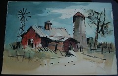 Beautiful Watercolor „Blade Barn“ Illinois Artist Vivian Chevillon (1923-2005)