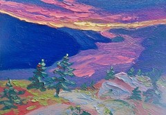 Original Acadia National Park Landscape 6×8 Oil on Paper Sunset Mountain River